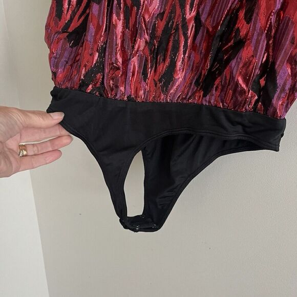 NWT Ramy Brook Printed Dina Bodysuit XS Red Top Metallic Whimsigoth disco - Picture 13 of 15